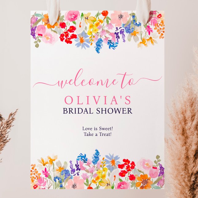 Poster Flores silvestres do jardim moderno guião bridal (Modern garden wildflowers script bridal welcome poster)