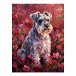 Pôster Flores Silvestres em Forma de Coração de Schnauzer