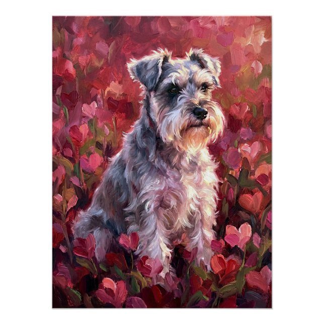 Pôster Flores Silvestres em Forma de Coração de Schnauzer (Frente)