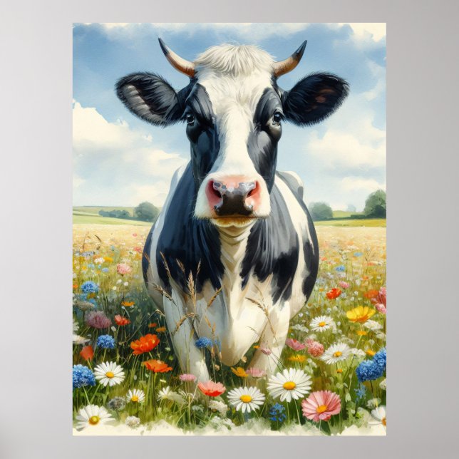 Poster Flores silvestres Holstein Vaca leiteira (Frente)