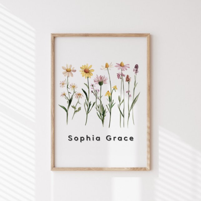 Pôster Flores Silvestres Nome Personalizado Minimalista (Criador carregado)