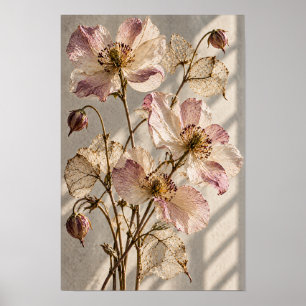 Poster Flores Silvestres Rosa Bege e Folhas Translúcidas