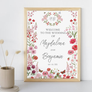 Poster Flores Silvestres Rosa e Vermelho Bagas Casamento