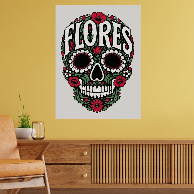 Poster flores sobrenome crânio de açúcar (Sala de Estar 2)