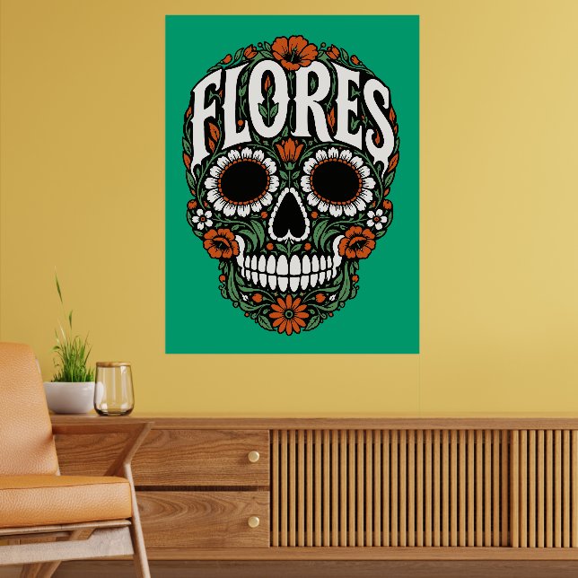 Poster flores sobrenome crânio de açúcar (Sala de Estar 2)