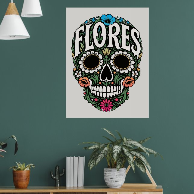 Poster flores sobrenome crânio de açúcar (Sala de Estar 1)