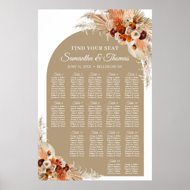 Poster Flores tropicais arca-do-boho, terracotta pampas (Frente)