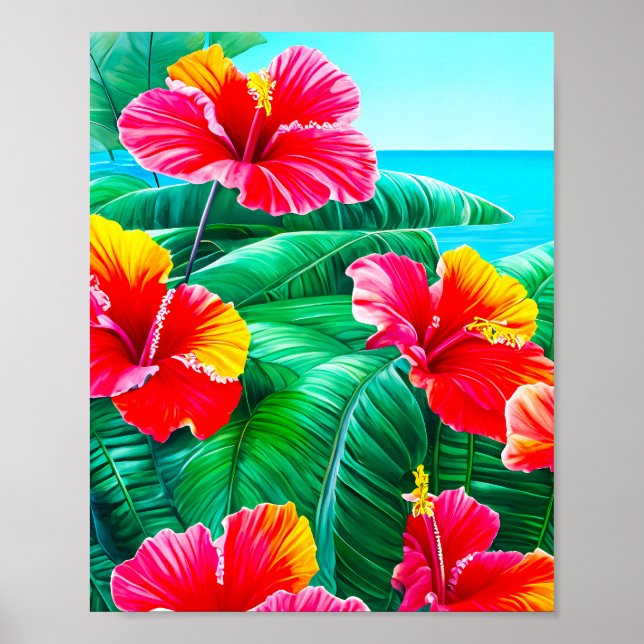 Poster Flores tropicais de Hibiscus do Havaí (Frente)