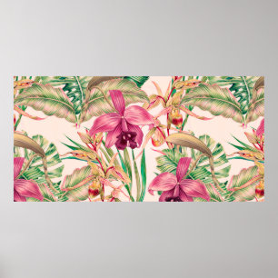 Poster Flores tropicais, flor de orquídea, folhas da sel