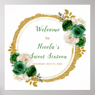Poster Flores Verdes Escuras e Elegantes Dourados Doce De