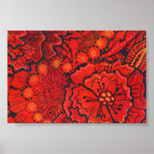 Poster Flores Vermelhas, Abstrato Flor Quirky, Arte Flora