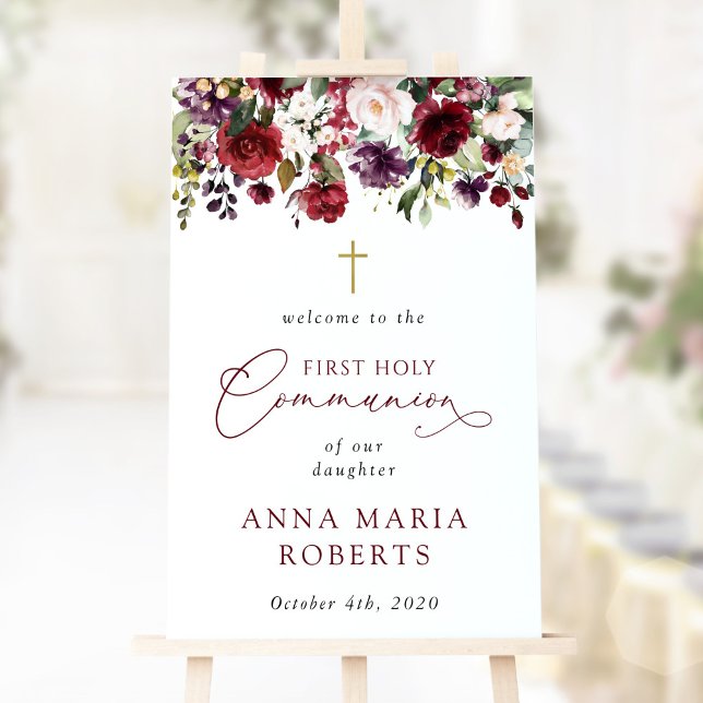 Poster Flores Vermelhas, Boho, Bem-vindo à Primeira Comun (Criador carregado)