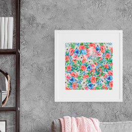 Poster Flores Vermelhas Brancas E Azuis Patriótica 4 De J