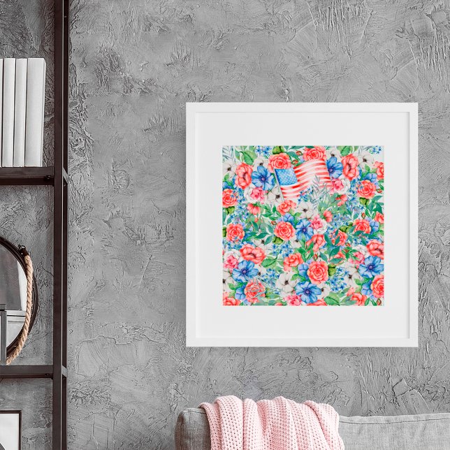 Poster Flores Vermelhas Brancas E Azuis Patriótica 4 De J (Criador carregado)