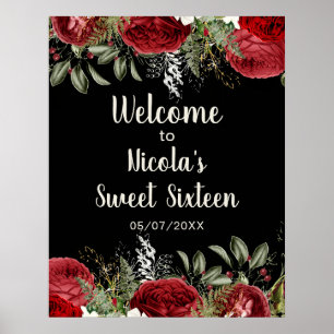 Poster Flores Vermelhas de Natal Elegantes Sweet Sixteen