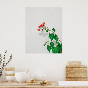 Poster Flores Vermelhas e Verde Deixam Botânica Minimalis