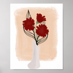 Poster Flores Vermelhas em Arte Desenhada à Mão em Vaso