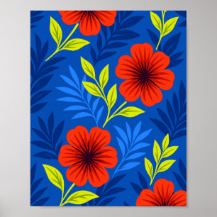 Poster Flores Vermelhas Vermelhas em Negrito com Folhas E