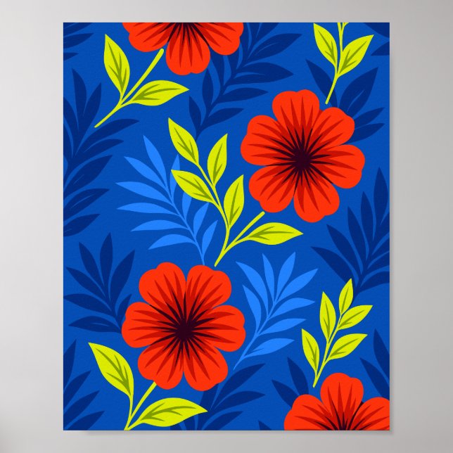 Poster Flores Vermelhas Vermelhas em Negrito com Folhas E (Frente)