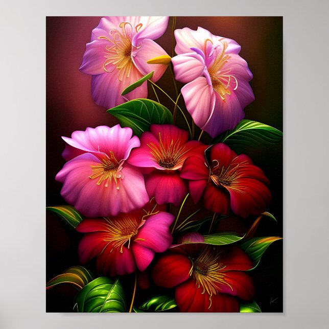 Poster Flores vibrantes rosa e vermelho (Frente)