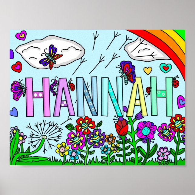 Poster Flores Whimsical e nome de garota Hannah Wall Art (Frente)