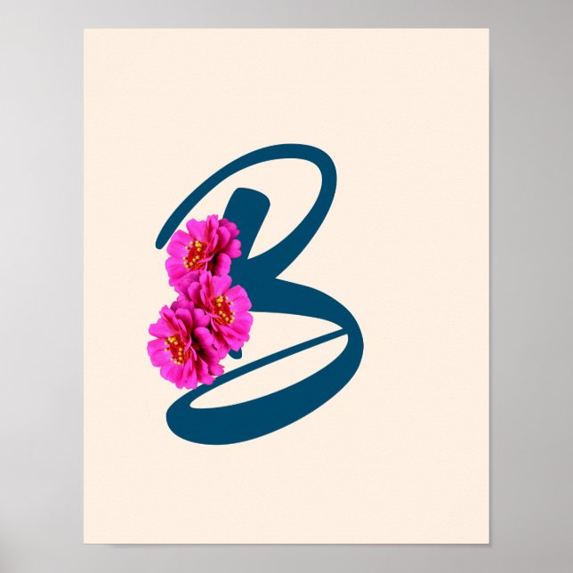 Poster Flores Zinnia Monograma Inicial B  (Frente)
