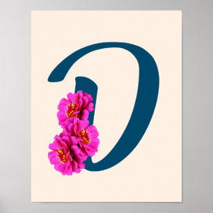 Poster Flores Zinnia Monograma Inicial D