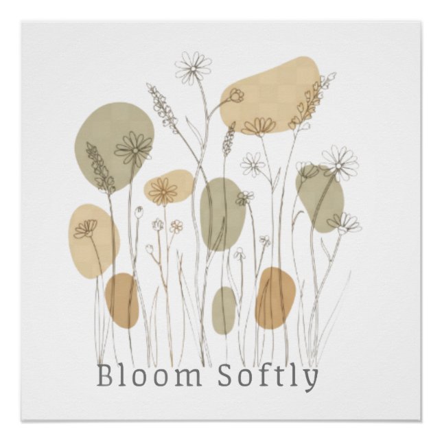 Pôster Floresça Suavemente - Arte de Linha de Flores Silv (Frente)