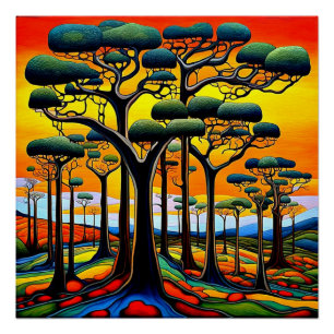 Pôster Floresta ao pôr do sol