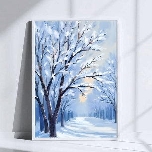 Poster Floresta Beijada pela Neve Pintura em Aquarela d
