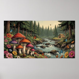 Poster Floresta Caprichosa do Córrego com Cogumelos, Borb