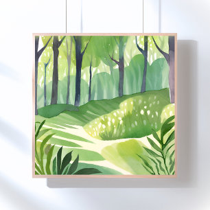 Poster Floresta Caprichosa Paisagem em Aquarela da Flor