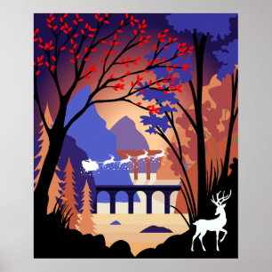 Poster Floresta Crepuscular Trenó do Papai Noel Natal