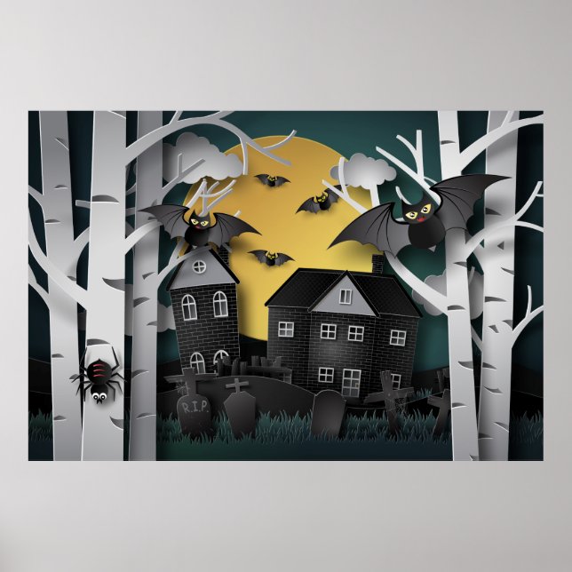Poster Floresta Cypress, Cemitério e Morcegos (Frente)