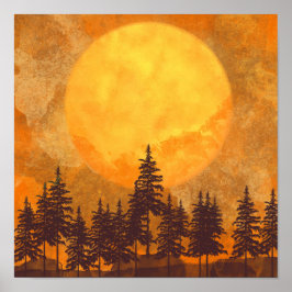Poster Floresta da Lua Cheia Cartaz Aquarela