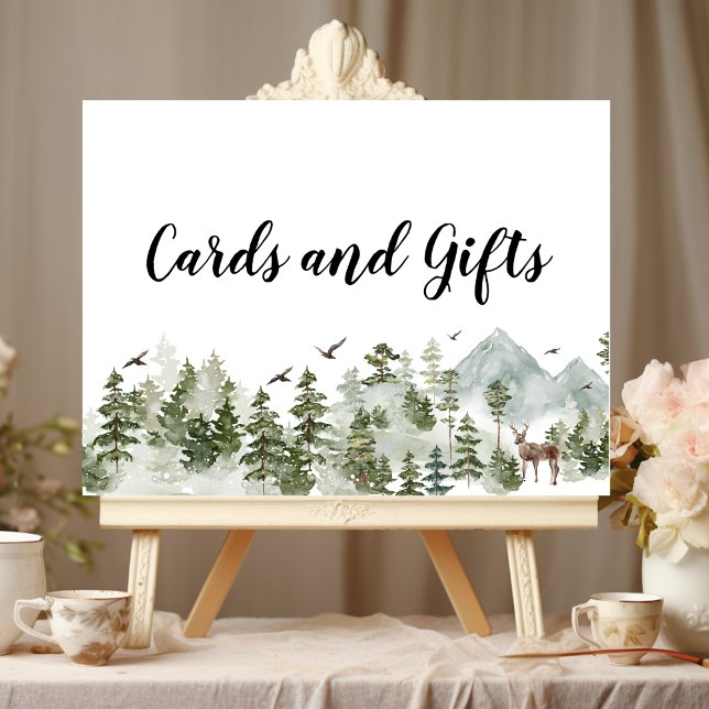 Poster Floresta de Aquarela | Árvores E Veados (Criador carregado)