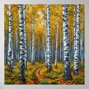 Poster Floresta de Árvore Cênica de Birch no outono