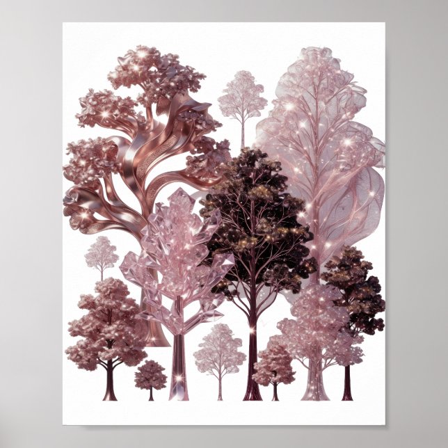 Poster Floresta de Árvore Rosa Prata que Atrai Olhares (Frente)
