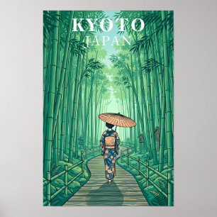 Poster Floresta de Bambu de Kyoto Japão Viagem Vintage