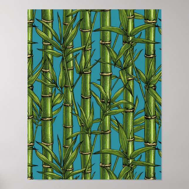 Poster Floresta de bambu em azul (Frente)