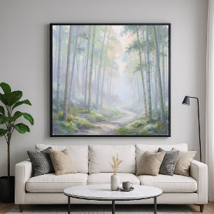 Poster Floresta de Bambu Nebulosa - Estilo de Pintura Imp