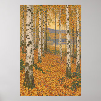 Poster Floresta de Bétulas de Outono Dourado – Arte Nova
