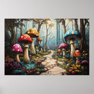 Poster Floresta de Cogumelo Encantada - Fantasia Whimsso