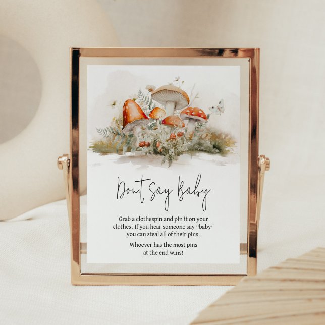 Poster Floresta de Cogumelo Encantada Não Diga Bebê (Enchanted Mushroom Baby Shower Don't Say Baby Sign)