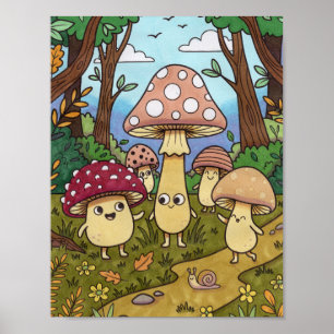 Poster Floresta de Cogumelos Fofos, Fungo Caprichoso