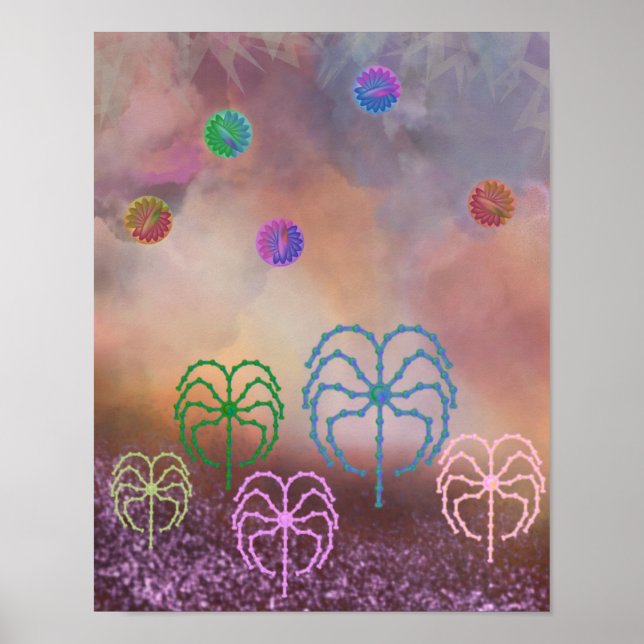 Poster Floresta de cores e nuvens (Frente)