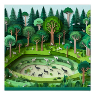 Pôster Floresta de Corte de Papel