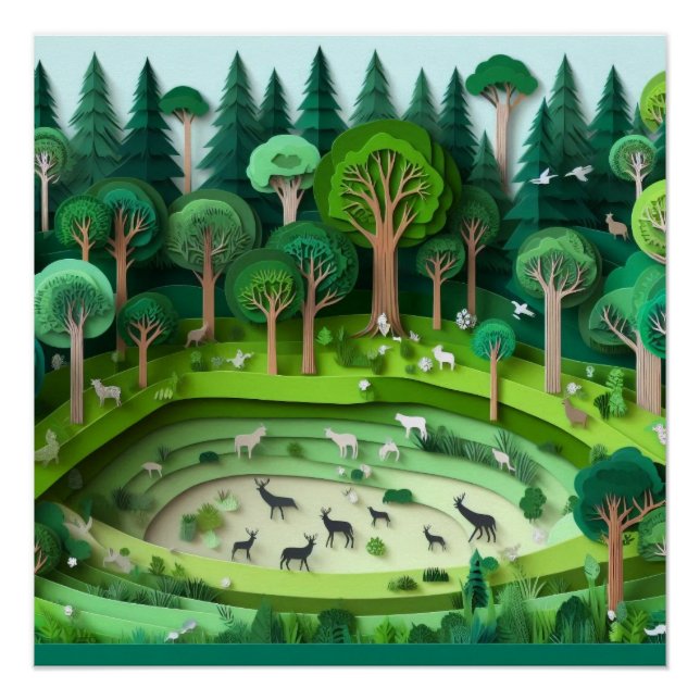 Pôster Floresta de Corte de Papel (Frente)