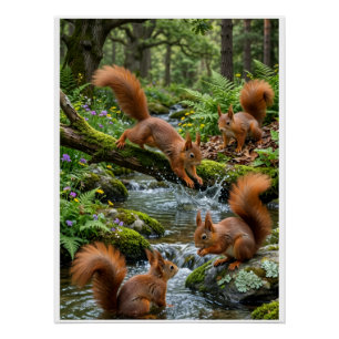 Pôster Floresta de Esquilos Brincalhões Rio Floresta Natu