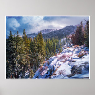 Poster Floresta de Montanha Nevada Arte de Parede Inver